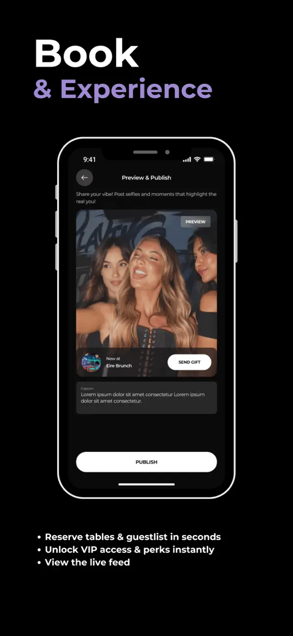Portl experience page with booking details, guests, and social activity