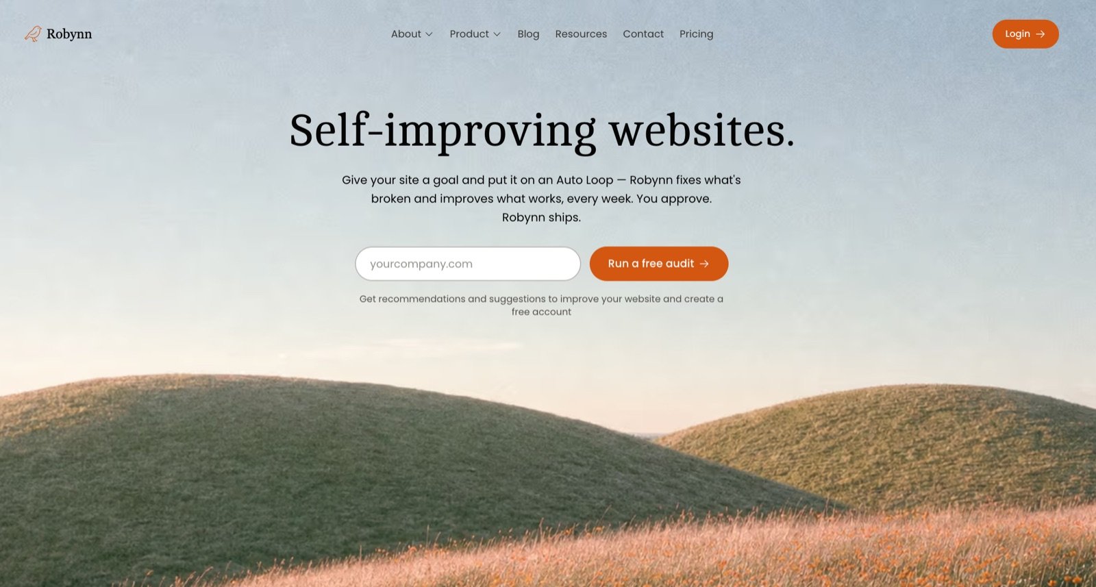 Robynn AI website introducing its self-improving Website Studio product