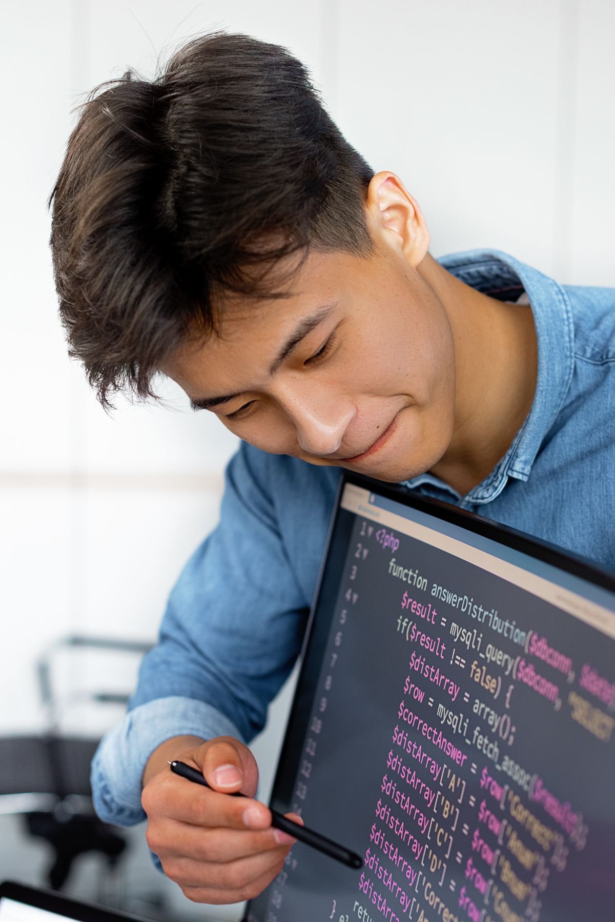 Software engineer reviewing code