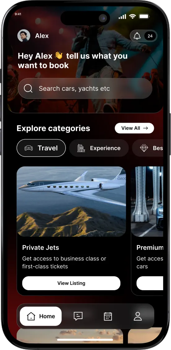 Luxury booking app interface built by Botmer
