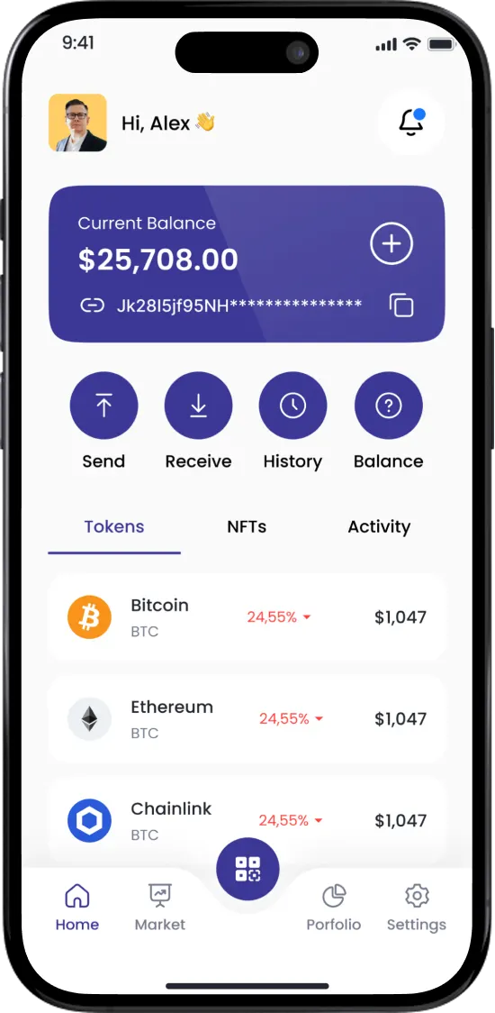 Finance wallet app interface built by Botmer