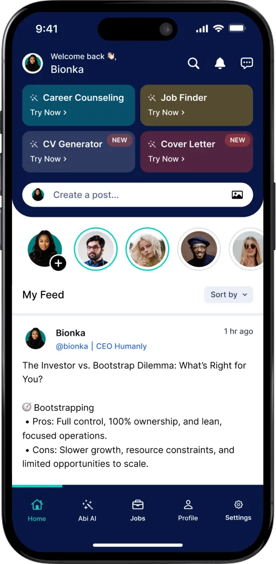 Founder community feed app interface built by Botmer