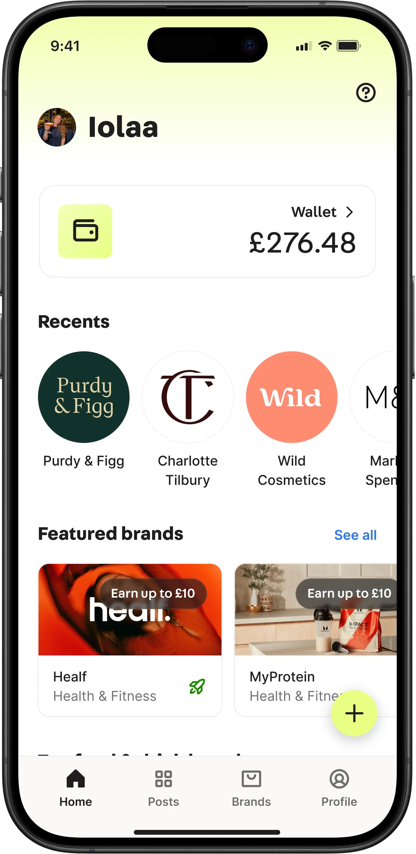 Rewards wallet app interface built by Botmer