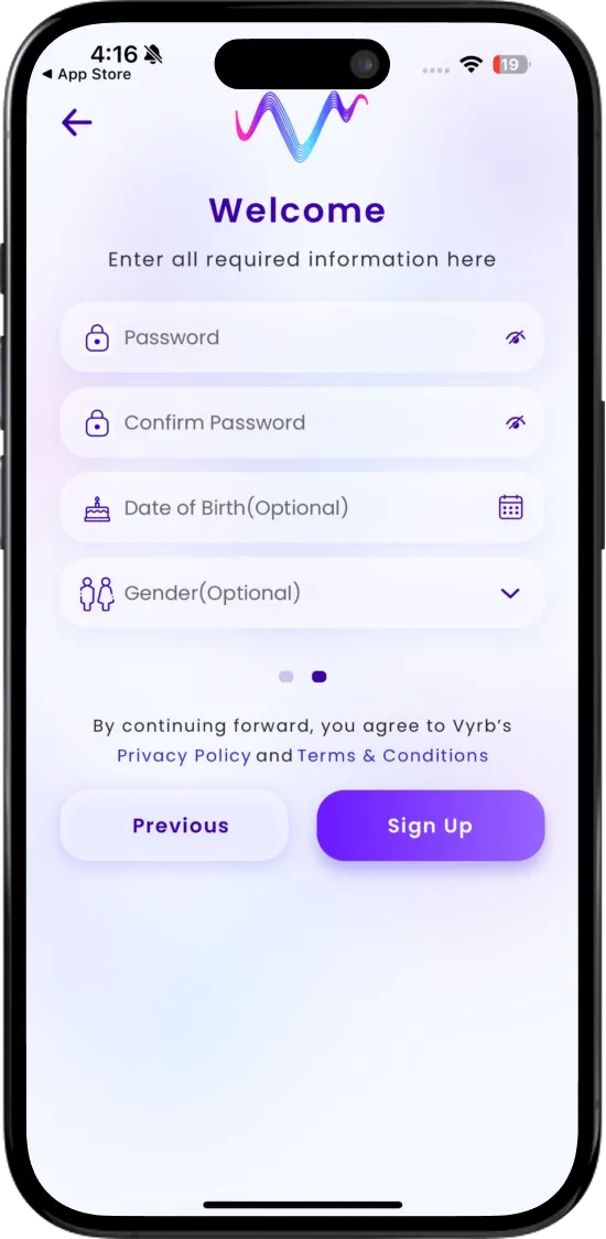 Vyrb onboarding app interface built by Botmer